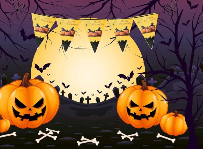 Happy Halloween Pennant Bunting Banner, Scary Skull Pumpkin Stripe Triangle Flag Hanging Decoration Halloween Door Sign, Halloween Flag - Image 3