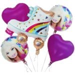MPS MY PARTY SUPPLIERS® Set of 5 Princess with Skate shoes foil Balloons for Birthday, Barbie theme party, fairy theme balloons, Purple heart balloons, Skate shoe foil balloon