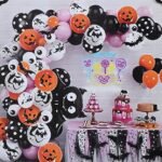 Halloween Balloons Garland Arch Kit, Halloween Party Decorations Set with Halloween Banner Orange,Black and Gold Balloons,Bats Decoration for Halloween Party Supplies