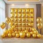 MPS MY PARTY SUPPLIERSĀ® Set of 10 Golden Square Shaped Foil Balloons 30 * 30cm Wall Backdrop Double Sided Metallic Balloon Arch Garland Kit For Anniversary Engagement Birthday Party Decorations