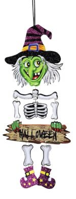 Set of 3 Happy Halloween Glitter Pumpkin, Witch and Skeleton Hanging,Halloween Ornament, Indoor Outdoor Haunted House Party Hanging Pendant, Halloween Decoration Trick or Treat Theme - Image 3