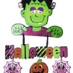 Happy Halloween Glitter Frankenstein Face Decoration,Halloween Pumpkin Ornament, Halloween Hanging Decorations,Halloween Decoration Trick or Treat Theme, Jack o Lantern Decoration