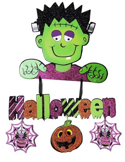 Happy Halloween Glitter Frankenstein Face Decoration,Halloween Pumpkin Ornament, Halloween Hanging Decorations,Halloween Decoration Trick or Treat Theme, Jack o Lantern Decoration