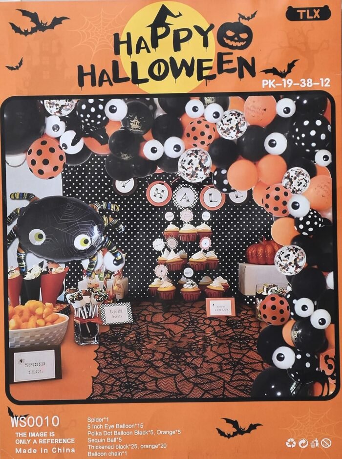 Halloween Balloons Decoration Kits Orange Black White Latex Balloon Horror Eyes Balloons for Halloween Theme Background Decorations, Halloween Balloons - Image 2