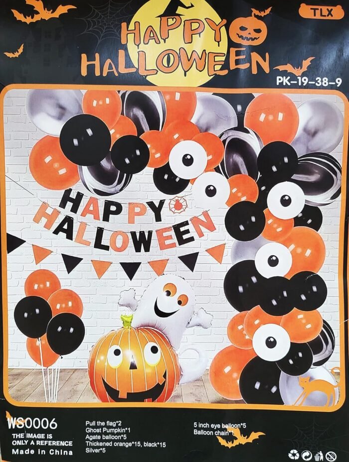 Halloween Party Decoration Set, Party Favor Supplies, with Latex Balloon, Black BOO Foil Balloons Ghost Banner Tassel Honeycomb, for Halloween Theme Party - Image 2