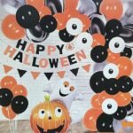 Halloween Party Decoration Set, Party Favor Supplies, with Latex Balloon, Black BOO Foil Balloons Ghost Banner Tassel Honeycomb, for Halloween Theme Party