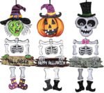 Set of 3 Happy Halloween Glitter Pumpkin, Witch and Skeleton Hanging,Halloween Ornament, Indoor Outdoor Haunted House Party Hanging Pendant, Halloween Decoration Trick or Treat Theme