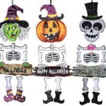 Set of 3 Happy Halloween Glitter Pumpkin, Witch and Skeleton Hanging,Halloween Ornament, Indoor Outdoor Haunted House Party Hanging Pendant, Halloween Decoration Trick or Treat Theme