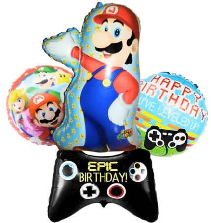 MPS My Party Suppliers Set of 4 Super Mario Foil Balloon for Birthday Decoration, Game Theme Party, Balloons for kids Party Decoration, Cartoon Foil Balloon, mario balloon