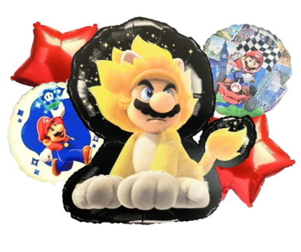 MPS My Party Suppliers Set of 5 Super Mario Foil Balloon, yellow lion mario balloon, Game Theme Party, Balloons for kids Party, Cartoon Foil Balloon, mario round balloons, red star balloons
