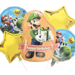 MPS My Party Suppliers Set of 5 Super Mario Foil Balloon for Birthday Decoration, Game Theme Party, Balloons for kids Party, Cartoon Foil Balloon, mario balloon, golden star balloons, birthday balloon