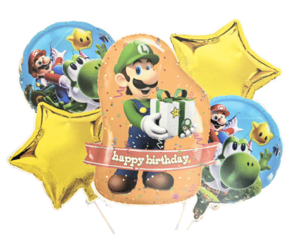MPS My Party Suppliers Set of 5 Super Mario Foil Balloon for Birthday Decoration, Game Theme Party, Balloons for kids Party, Cartoon Foil Balloon, mario balloon, golden star balloons, birthday balloon