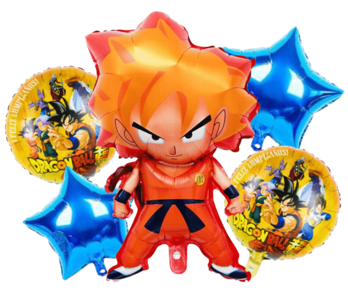 MPS MY PARTY SUPPLIERS® Set of 5 Goku Dragon Ball Z Foil Balloons kit for Birthday Decoration, Superhero Theme Party Item, Balloons for kids Party With Blue Star balloon, Anime Cartoon Foil Balloon - Image 1