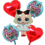 MPS MY PARTY SUPPLIERS® Set of 5 lol surprise doll foil balloons for decoration, cartoon princess doll theme balloons, lol doll balloon garland, doll balloons for Girls Party