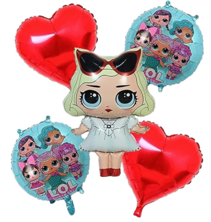 MPS MY PARTY SUPPLIERS® Set of 5 lol surprise doll foil balloons for decoration, cartoon princess doll theme balloons, lol doll balloon garland, doll balloons for Girls Party - Image 1