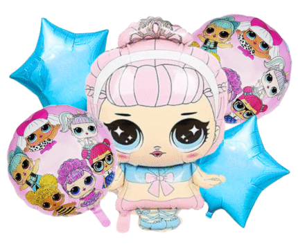 MPS MY PARTY SUPPLIERSĀ® Set of 5 lol surprise doll foil balloons for decoration, cartoon princess doll theme balloons, lol doll balloon garland, doll balloons for Girls Party