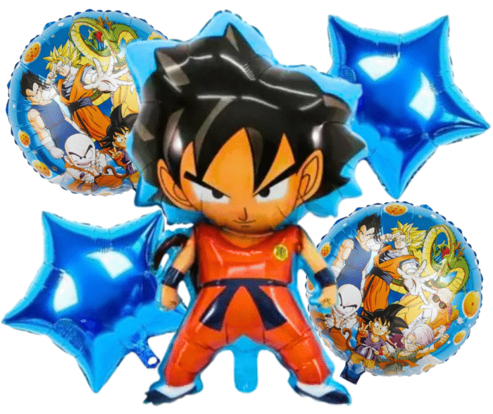 MPS MY PARTY SUPPLIERS® Set of 5 Goku Dragon Ball Z Foil Balloons kit for Birthday Decoration, Superhero Theme Party Item, Balloons for kids, Blue Star balloon, Anime Cartoon Foil Balloon - Image 1