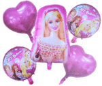 MPS MY PARTY SUPPLIERSĀ® Set of 5 Barbie Theme Foil Balloons for Birthday Decoration, Princess Theme, Balloons for girls Party Decoration, Cartoon Balloon, Barbie doll Princess balloons, heart balloon - Image 3