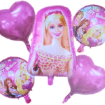 MPS MY PARTY SUPPLIERS® Set of 5 Barbie Theme Foil Balloons for Birthday Decoration, Princess Theme, Balloons for girls Party Decoration, Cartoon Balloon, Barbie doll Princess balloons, heart balloon