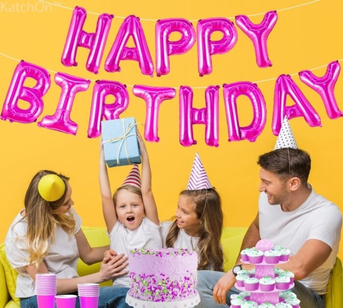 MPS MY PARTY SUPPLIERS®Pink Happy Birthday Letter Foil Balloons Decoration for Birthday Foil balloons for birthday decoration Balloon Set For Decoration (13Pcs 16inch) - Image 1