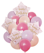 MPS MY PARTY SUPPLIERSĀ® Set of 16 Happy birthday balloon decoration set pink Star shaped foil balloon Birthday Balloons for Decoration Pink Foil Balloons for Birthday Decoration - Image 2