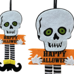 MPS My Party Suppliers 1 PCS Happy Halloween Felt Hanging, Skeleton Felt Hanging Decor for Halloween, Hangings for Home Wall Door Window Decorations, Skeleton Decor Items
