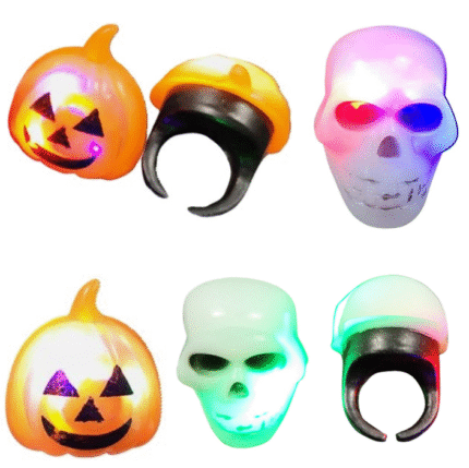 MPS My Party Suppliers Halloween Luminous Ring, Illuminated LED Skull & Pumpkin Ring for Kids, White Skull Head, Orange Pumpkin Ring, Light up Halloween Rings, Halloween Rings, Halloween Decoration