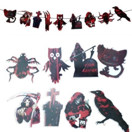 MPS My Party Suppliers Happy Halloween Ghost Banner, Halloween Banner Garland, Witch Decoration for Halloween, Halloween Paper Hanging, Halloween Hanging Decoration, halloween banner