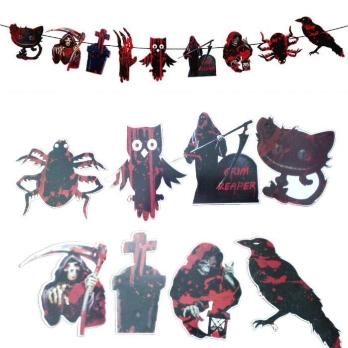 MPS My Party Suppliers Happy Halloween Ghost Banner, Halloween Banner Garland, Witch Decoration for Halloween, Halloween Paper Hanging, Halloween Hanging Decoration, halloween banner - Image 1