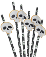 MPS My Party Suppliers Party Paper Straws for Halloween Theme Party, Halloween Pumpkin Accessory, Pumpkin Ghost Skull Paper Straws, Home and Kitchen Item (Black White Skull Head Straw) - Image 4