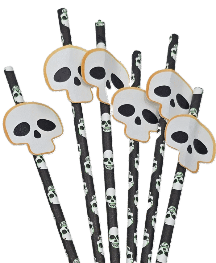 MPS My Party Suppliers Party Paper Straws for Halloween Theme Party, Halloween Pumpkin Accessory, Pumpkin Ghost Skull Paper Straws, Home and Kitchen Item (Black White Skull Head Straw) - Image 4
