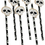 MPS My Party Suppliers Party Paper Straws for Halloween Theme Party, Halloween Pumpkin Accessory, Pumpkin Ghost Skull Paper Straws, Home and Kitchen Item (Black White Skull Head Straw)