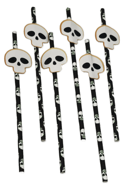 MPS My Party Suppliers Party Paper Straws for Halloween Theme Party, Halloween Pumpkin Accessory, Pumpkin Ghost Skull Paper Straws, Home and Kitchen Item (Black White Skull Head Straw)