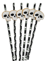 MPS My Party Suppliers Party Paper Straws for Halloween Theme Party, Halloween Pumpkin Accessory, Pumpkin Ghost Skull Paper Straws, Home and Kitchen Item (Black White Skull Head Straw) - Image 2