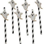MPS My Party Suppliers Party Paper Straws for Halloween Theme Party, Halloween Pumpkin Accessory, Pumpkin Ghost Skull Paper Straws, Home and Kitchen Item (White Boo Ghost Straw)