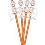 MPS My Party Suppliers Party Paper Straws for Halloween Theme Party, Halloween Pumpkin Accessory, Pumpkin Ghost Skull Paper Straws, Home and Kitchen Item (Orange- White Skeleton Straw)