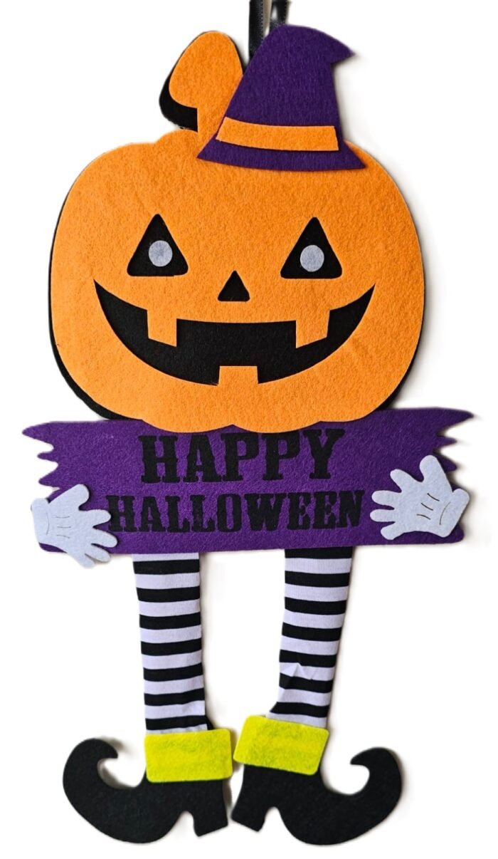MPS My Party Suppliers 1 PCS Happy Halloween Felt Hanging, Pumpkin Felt Hanging With Hat, Hanging Decor for Halloween, Hangings for Home Wall Door Window Decorations, Pumpkin Decor items - Image 1