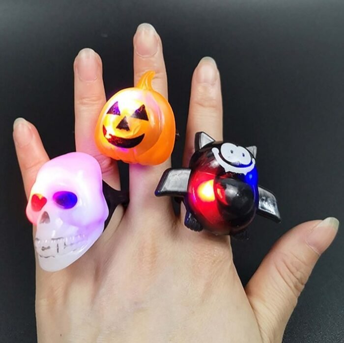 MPS My Party Suppliers Halloween Luminous Ring, Illuminated LED Skull & Pumpkin Ring for Kids, White Skull Head, Orange Pumpkin Ring, Light up Halloween Rings, Halloween Rings, Halloween Decoration - Image 6