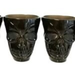 MPS MY PARTY SUPPLIERS Set of 4 Halloween Party Glass, Shot Glasses for Halloween, Unbreakable Skull Shaped Cups, Skeleton Decor, Skull Shot Cups, Halloween Faces Cups (Black Skull Glass)