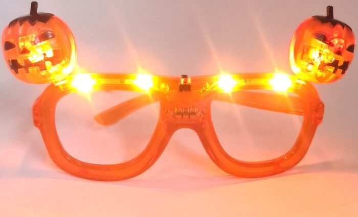 MPS MY PARTY SUPPLIERS 1pc Halloween Light-Up Orange Glasses, glow in dark goggles, pumpkin glasses, halloween pumpkin, skull head goggles, orange black eye glasses, pumpkin, skeleton decor - Image 1