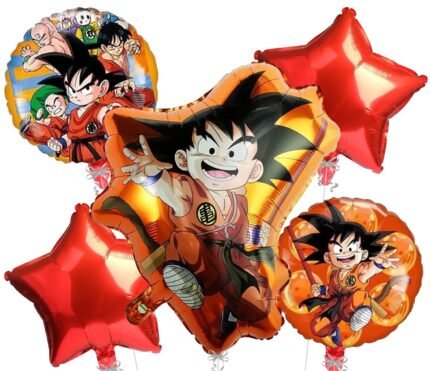 MPS MY PARTY SUPPLIERS® Set of 5 Goku Dragon Ball Z Foil Balloons kit for Birthday Decoration, Superhero Theme Party Item, Balloons for kids Party With Red Star, Anime Cartoon Foil Balloon