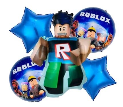 MPS MY PARTY SUPPLIERS® Set of 5 Video game theme foil balloons for kids birthday decoration, Game Theme Party, Balloons for kids Party Decoration, Cartoon Foil Balloon, blue stars balloons