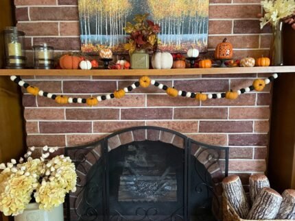 MPS MY PARTY SUPPLIERS® 6 feet Halloween Pumpkin Orange White Black Felt Ball Pom Pom Garland Halloween Hanging Ornaments