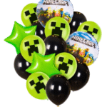 MPS MY PARTY SUPPLIERS® Set of 16 Video game theme foil balloons for kids birthday decoration, Game Theme Party, Balloons for kids Party Decoration, Cartoon Foil Balloon, green stars balloons, green and black latex balloons