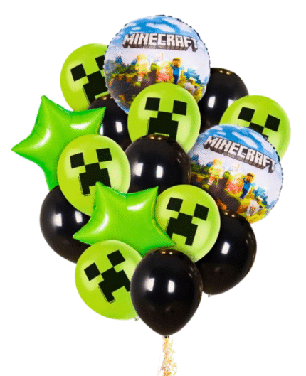 MPS MY PARTY SUPPLIERSĀ® Set of 16 Video game theme foil balloons for kids birthday decoration, Game Theme Party, Balloons for kids Party Decoration, Cartoon Foil Balloon, green stars balloons, green and black latex balloons