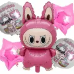 MPS MY PARTY SUPPLIERS® Set of 5 Cartoon Labubu Foil Balloon Kids Party Cartoon Theme Monster Bunny Doll Plush Toy Birthday Gift Star Foil Balloon Foil Balloons for kids Birthday Decoration