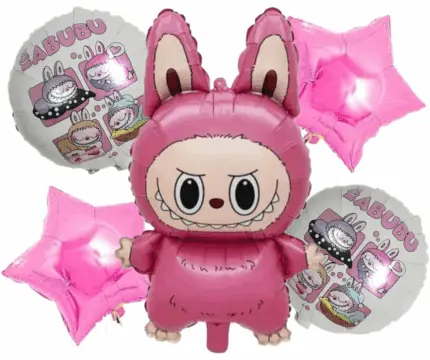 MPS MY PARTY SUPPLIERSĀ® Set of 5 Cartoon Labubu Foil Balloon Kids Party Cartoon Theme Monster Bunny Doll Plush Toy Birthday Gift Star Foil Balloon Foil Balloons for kids Birthday Decoration