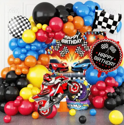 MPS MY PARTY SUPPLIERSĀ® 1pack Racing bike theme 79pcs balloon kit for Race car party decorations Transport vehicle truck theme Racing bike motorcycle car foil balloons Checked Racing Balloons