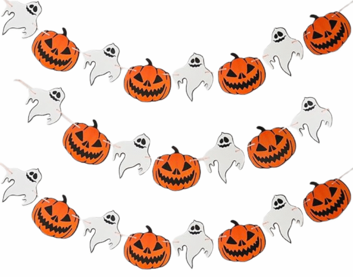 MPS MY PARTY SUPPLIERS® 1pc Halloween pumpkin and ghost flag banner halloween theme paper banner Halloween decoration ideas Halloween trick or treat haunted horror party decoration - Image 1