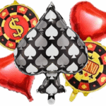 MPS MY PARTY SUPPLIERS® Set of 5 Casino Theme Party Foil Balloon Casino Theme Party Decoration Playing Cards Balloons Spades Heart Shaped Casino Foil Balloons Casino Night Card Game Balloons